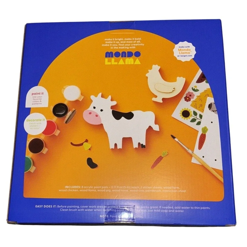 Mondo Llama‎ Paint Your Own Wood Farm Kit Barn Animals Craft